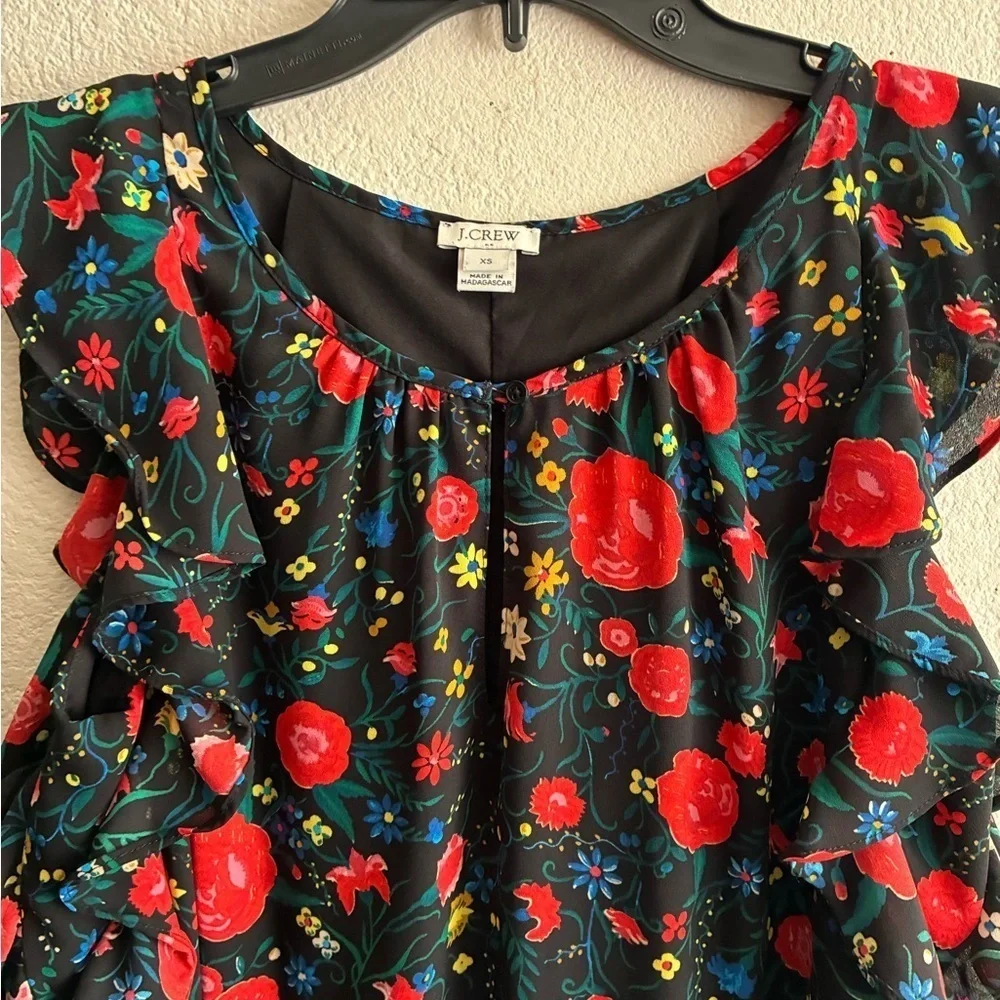 J. Crew Women’s Floral Printed Flutter Sleeveless Multicolor Keyhole Dress XS